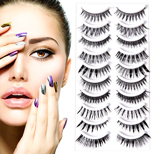 Goldrose 10 Different Styles 20 Pairs Black Long Thick Most Natural Looking Reusable Charming Cross Makeup False Eyelashes Fake Eye Lash Extension Handmade Soft