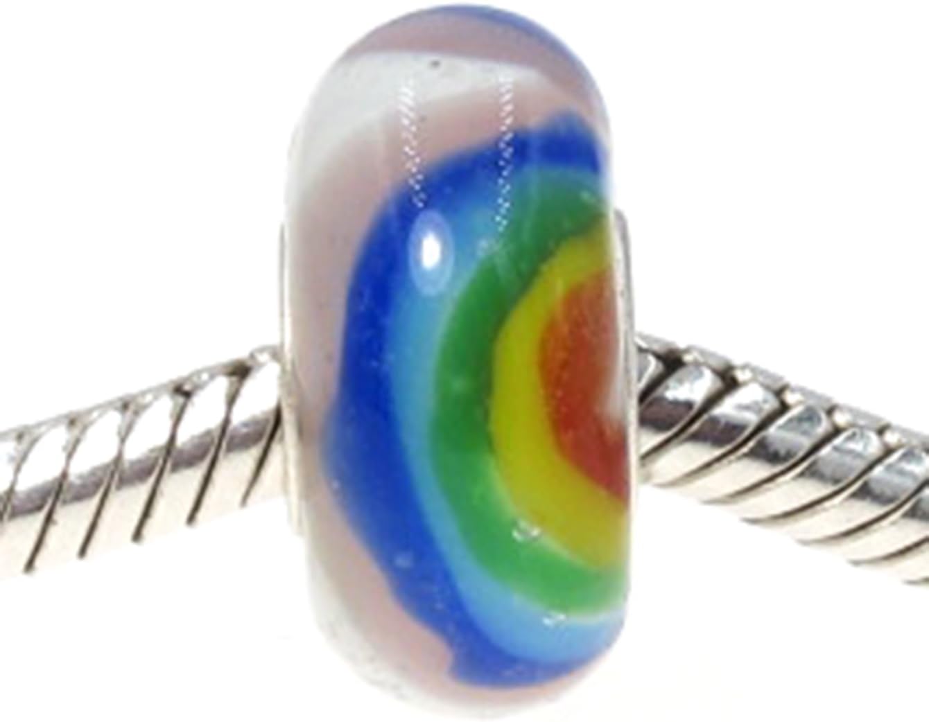 Best Wing Jewelry .925 Sterling Silver Core "Rainbow" Murano Glass Charm Bead (1 Pc)