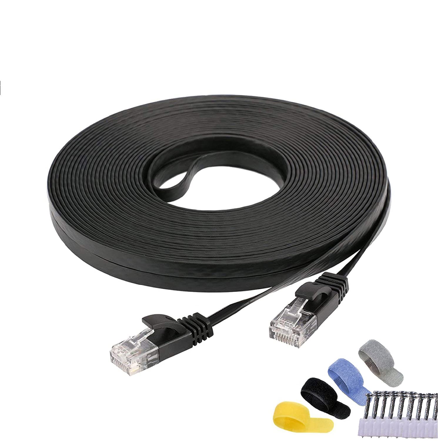 Cat 6 Network Cable Ethernet Cable 45 m Black Up to Gigabit 1000 Base-T LAN Higher Range Internet Flat Patch Cable Short with Interference- RJ45 Input Connection