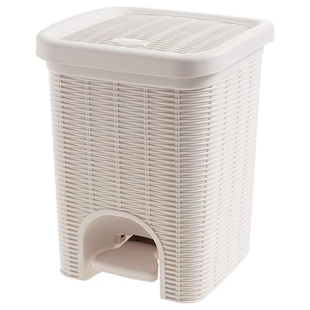 LAOMAO Pedale aus Rattan-Imitat, Abfalleimer, kreatives Wohnzimmer, kleine Abfalleimer, Büro, Küche, Mülleimer beige