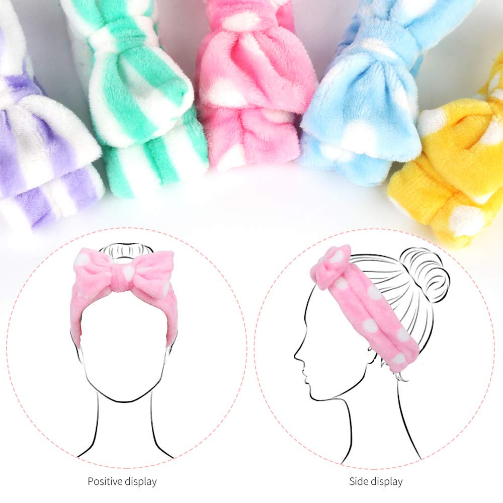 Bow HeadBands, Teenitor Women Headbands for Makeup Cosmetic Facial Shower Spa Elastic Hair Band Hairlace Headband for Baby girls Yellow Blue Green Purple Pink, 5pcs : Beauty