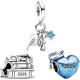 Annmors 2025 Graduation Blue Heart Book Celebration Charm Set 925 Sterling Silver Dangle Pendant for Women Bracelet Necklace