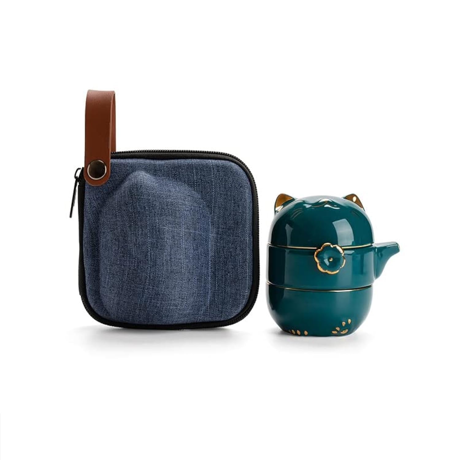 Photo 1 of **1 broken piece** RORA Travel Tea Set with Portable Bag, Kung Fu Handmade Ceramic Teapot Set, All-in-one Teapot, 1 Pot 2 Cups, Suitable for Travel, Office and Home?Green?