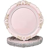 Umisriro Pink Charger Plates, 13 Inch Embossed Chargers for Dinner Plates. Plastic Charger for Wedding, Party. (Set of 6)