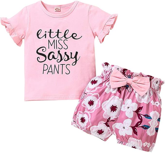 Little Miss Sassy Pants Outfit Toddler Girl Ruffle Shirt Sunflower