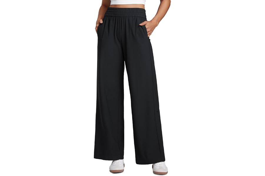 CRZ YOGA Drapey Wide Leg Casual Pants 28"/30"/32" | Lightweight, Travel, Flowy, Loose Fit, Pockets, for Women