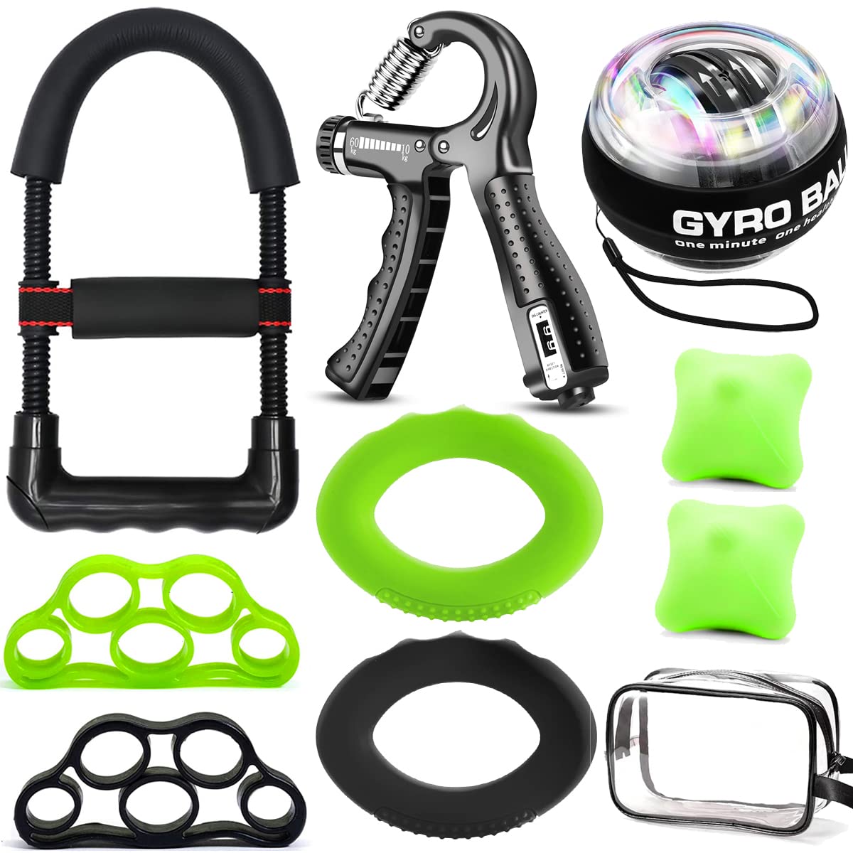 Hand Grip Strengthener Kits 10Packs, Hand Gripper Strengthener, Forearm Strengthener, Wrist Trainer Gyro Ball, Finger Exerciser grips, Finger Stretcher, Lip Shape Handgrip, Stress Relief Grip Ball
