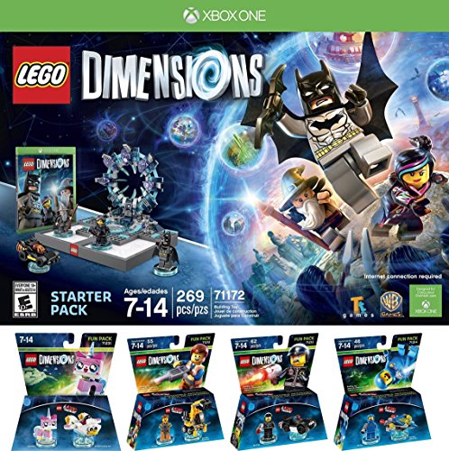 LEGO Dimensions Starter Pack for Xbox One PLUS LEGO Movie Bundle with Emmet 71212, Bad Cop 71213, Benny 71214, and UniKitty 71231