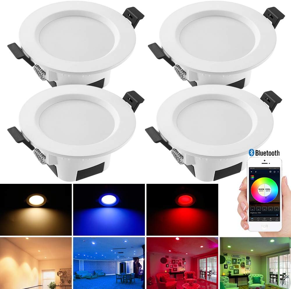 Led Spot Inbouw Dimbaar INDARUN 9W Wifi Spot Led Encastrable RGBWC Plafonnier Lampe Avec Télécommande, Bluetooth éclairage Plafond Encastré Pour Exposition, Salon, Cuisine, Ktv, Bars (10 Pieces Tuinverlichting Wifi