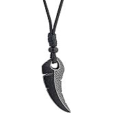 Metro Jewelry Stainless Steel Shark Tooth Pendant for Men with Black Ion Plating 24 Inches Long Leather Cord with Lobster Claw