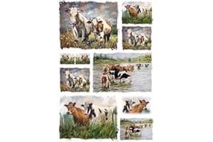 EUROPEAN EXCELLENCY Rice Paper for Decoupage A4, Craft Paper, Decoupage Paper Vintage, Rice Paper for Crafts, Farm Animals (Cowes - 2 Sheets)