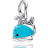 Doyafer Turquoise Blue Whale Charms Pendant 925 Sterling Silver Charm Compatible with Women's Bracelet Necklace Pendant Birthday Gifts For Family Friends
