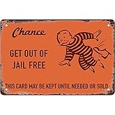 Chance Card Vintage Monopoly Get Out of Jail Free Metal Tin Sign Wall Decor Funny Metal Tin Sign 8x12 Inch Aluminum Sign for Cafe Bar Bedroom Wall Decorative Art Tin Sign