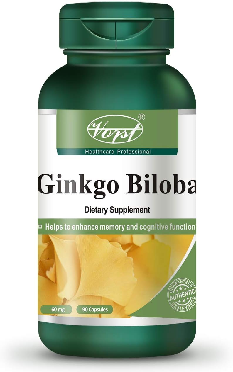 Vorst Ginkgo Biloba Extract 60mg 90 Capsules Brain Booster Memory & Focus Supplement Pills Against Fatigue Increase Energy Focus Mood Circulation Anti-Aging