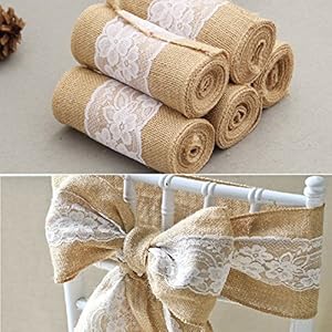 15 * 240 cm Vintage Jute Burlaps con cinta de artesanía de rollo de encaje blanco para la decoración de la boda en Sashes silla de corredor de mesa