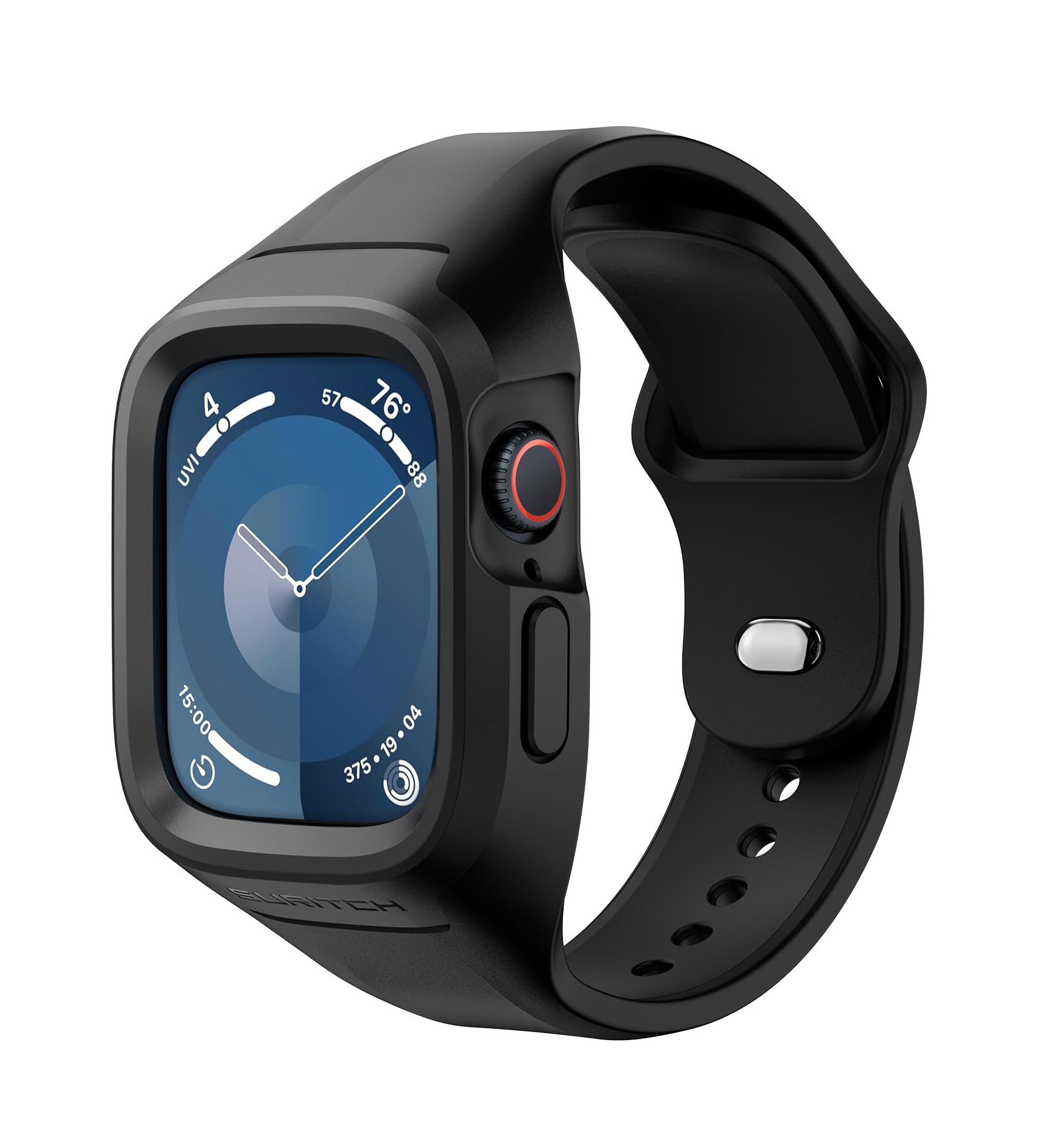 Photo 1 of SURITCH Sport Band for Apple Watch 9/8/7/6/5/4/SE3/SE2/SE Case with Band 41mm 40mm, Soft Silicone Shockproof Rugged Protective Replacement Strap with Case for Women Men, Black