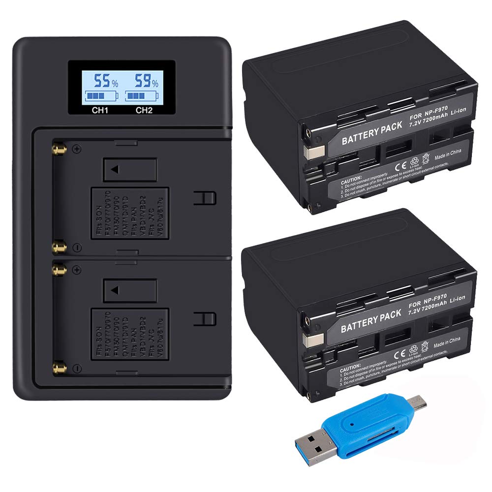 CITYORK 2 Pack NP-F970 Replacement Battery and Smart LCD Display Dual USB Charger for Sony NP-F550 F770 F750 F960 Battery and Sony CCD-SC55, TR516, TR716, TR818, TR910, TR917