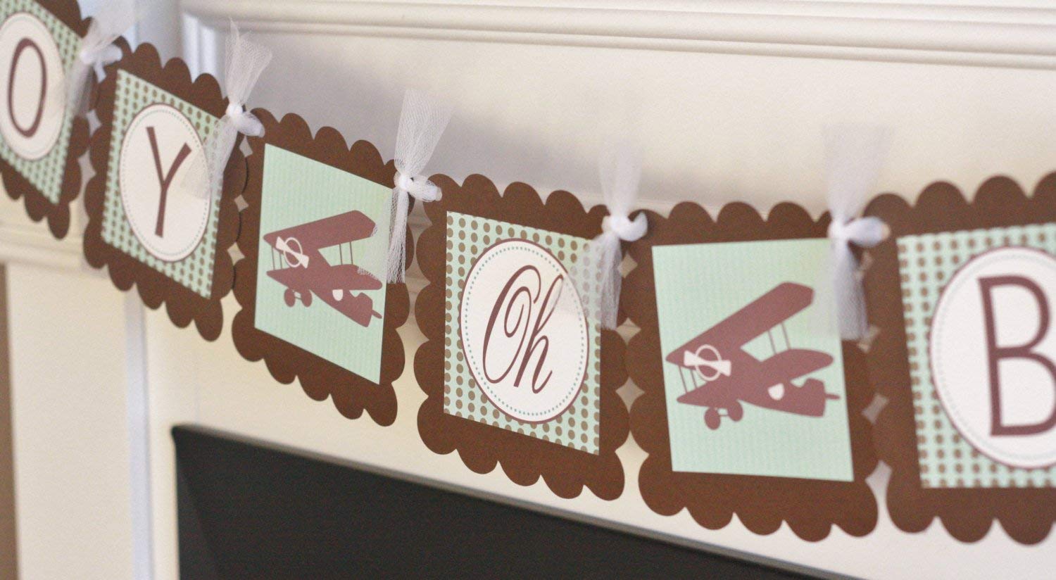 Amazon Com Vintage Teal Blue Brown Polka Dot Biplane Airplane