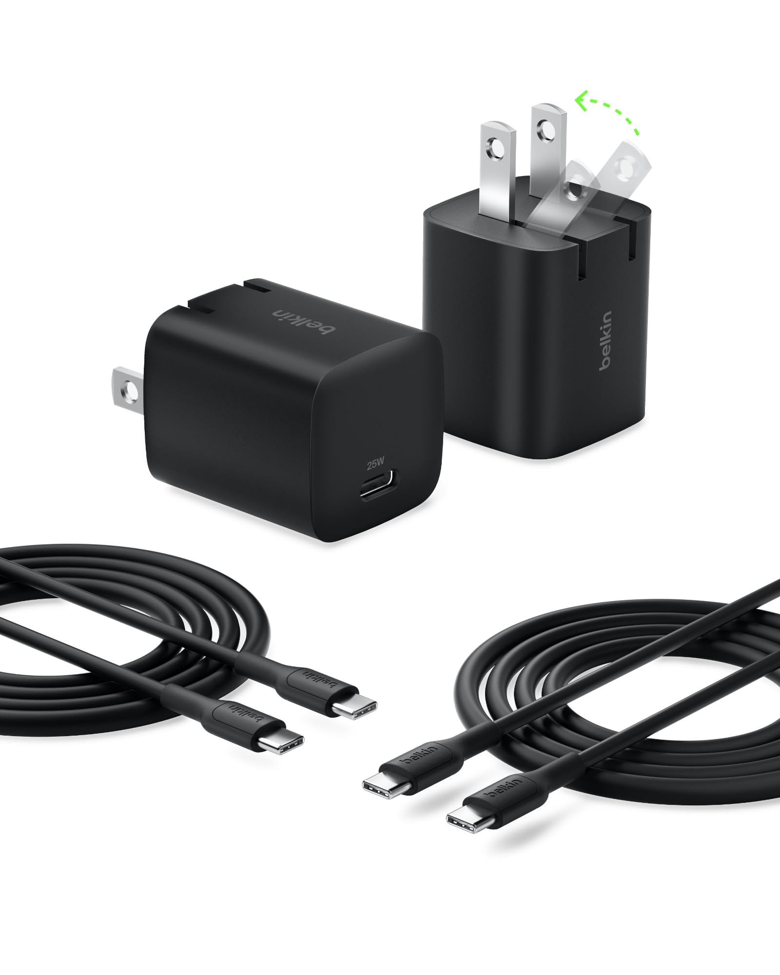 Belkin USB C Charger Block 25W (2 Pack) USB C Cable Included - PD3.0 PPS Fast Charging for Samsung Galaxy S25, S24, Apple iPhone 17, Air, Pro, Pro Max, Google Pixel 10, Nintendo Switch, etc - Black Image Belkin USB C Charger Block 25W (2 Pack) USB C Cable Included - PD3.0 PPS Fast Charging for Samsung Galaxy S25, S24, Apple iPhone 17, Air, Pro, Pro Max, Google Pixel 10, Nintendo Switch, etc - Black Image