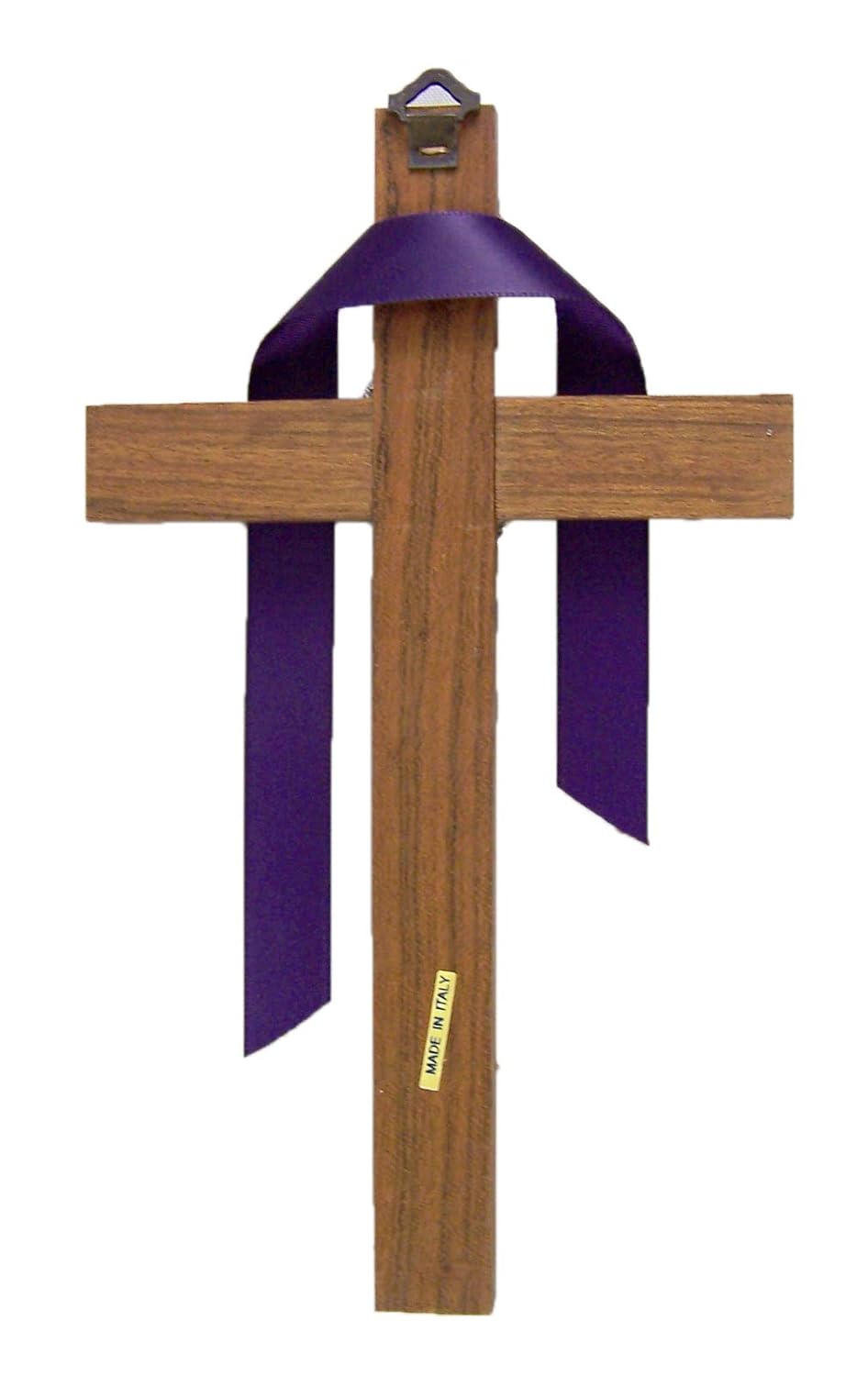 7 3/4 Inch Wood Crown of Thorns Resurrection Cross with Purple Robe