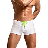 ChiaoLezhee Men's Bright Color Swim Trunks, Sexy Stretch Swimwear, Drawsting Low-Rise Square-Leg