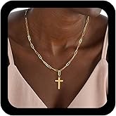 TseanYi Punk Cross Pendant Necklace Gold Paperclip Chain Necklace Vintage Cross Link Chain Necklaces Adjustable Religious Crucifix Choker Necklaces Jewelry for Women