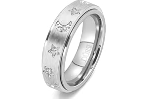 DURSI Moon Star Spinner Ring Fidget Anxiety Worry Rings for Women Girls Stainless Steel Engagement Wedding Promise Band with CZ Diamonds Silver Rose Gold 6mm