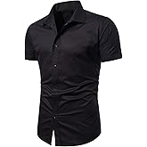 LOCALMODE Men's Regular Fit Cotton Business Casual Shirt Solid Short Sleeve Button Down Dress Shirts