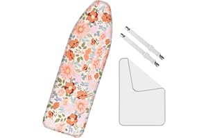 PHILORN Ironing Board Cover and Pad, Resist Scorching and Staining, 15x54 Inch Thick Padding Ironing Board Covers, Elasti Edges, 2 Fasteners and 1 Protective Scorch Mesh Cloth - Pink Rose