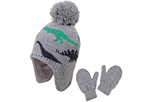 JERAGUE Baby Toddler Kids Winter Hats and Gloves Set Knit Earflap Beanie Warm Fleece Cap for Boy Girl