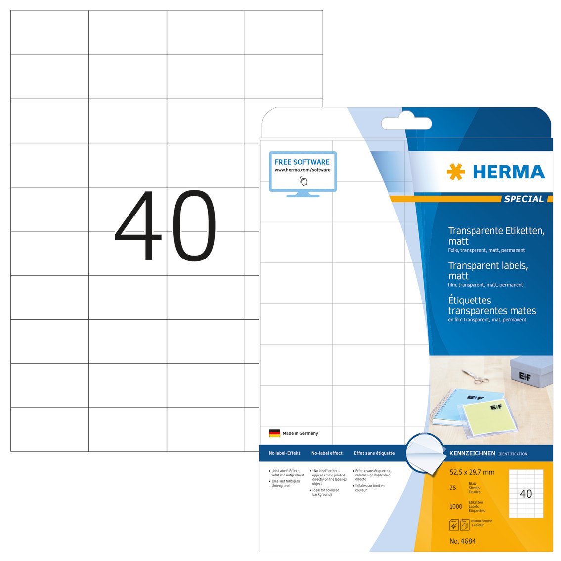 HERMA Self Adhesive Clear Heavy Duty Weatherproof Labels, 40 Labels Per