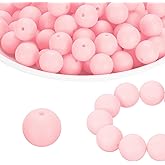 PATIKIL 100 Pcs Silicone Beads Bulk, Light Pink 15mm Silicone Round Focal Loose Beads for Keychain Pens Bracelets Necklace DIY Crafts Making