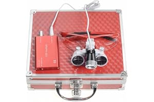 UINMYREO 3W LED Head Light Lamp Surgical Binocular Loupes 3.5X 420 Binocular Loupes Magnifier Glasses LED Head Light Optical Glass Aluminum Box (Red)