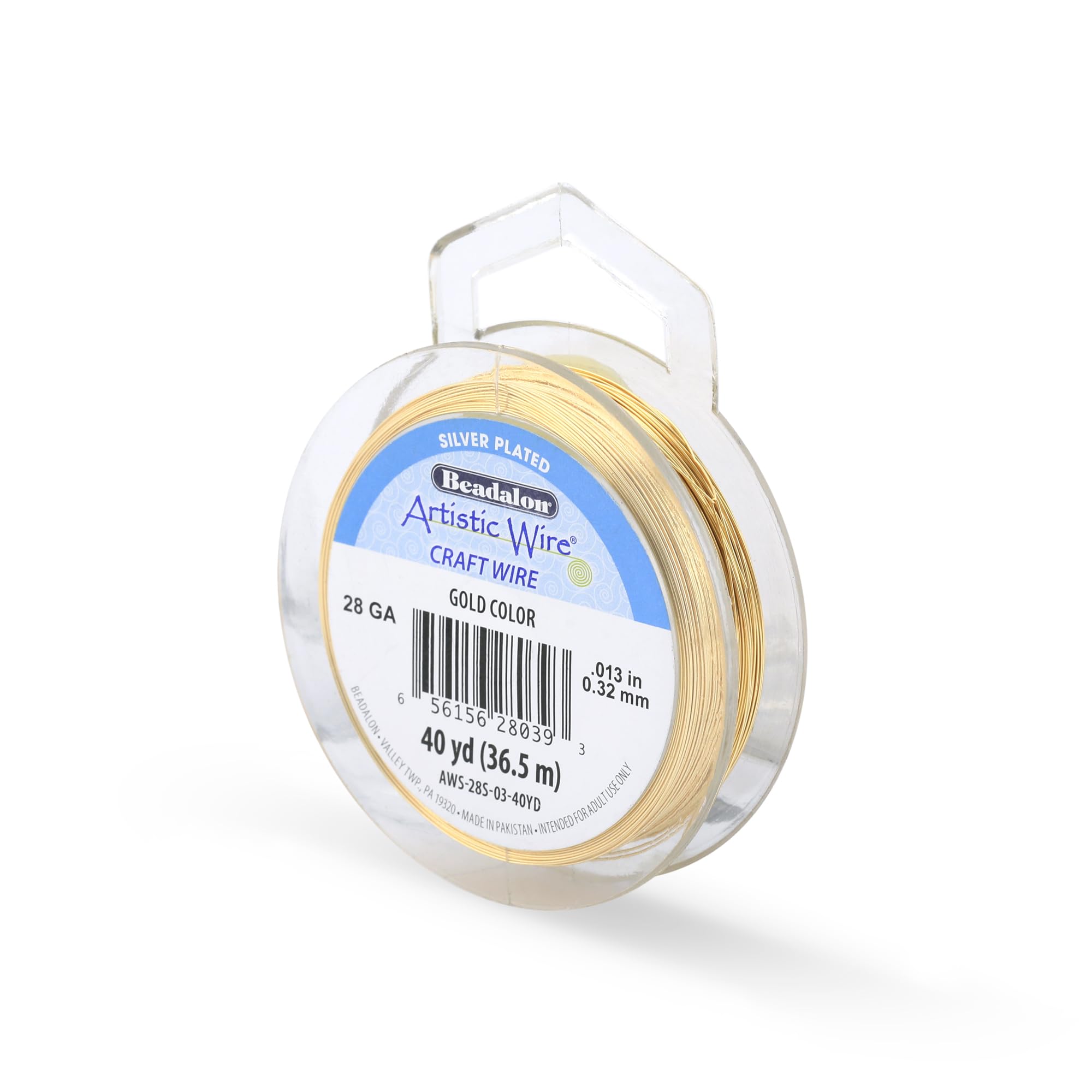 Artistic Wire Silver Plated Tarnish Resistant Colored Copper Craft Wire, Gold, 28 Gauge, 40 yd