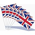 AhfuLife Union Jack Hand Held Flag 5.5 × 8.2 Inch, 15 Pcs UK Stick Flags Mini Flags Double Sided with 11.8 Inch White Pole for Olympic Party Decorations, Patriotic Activities, Sport Event