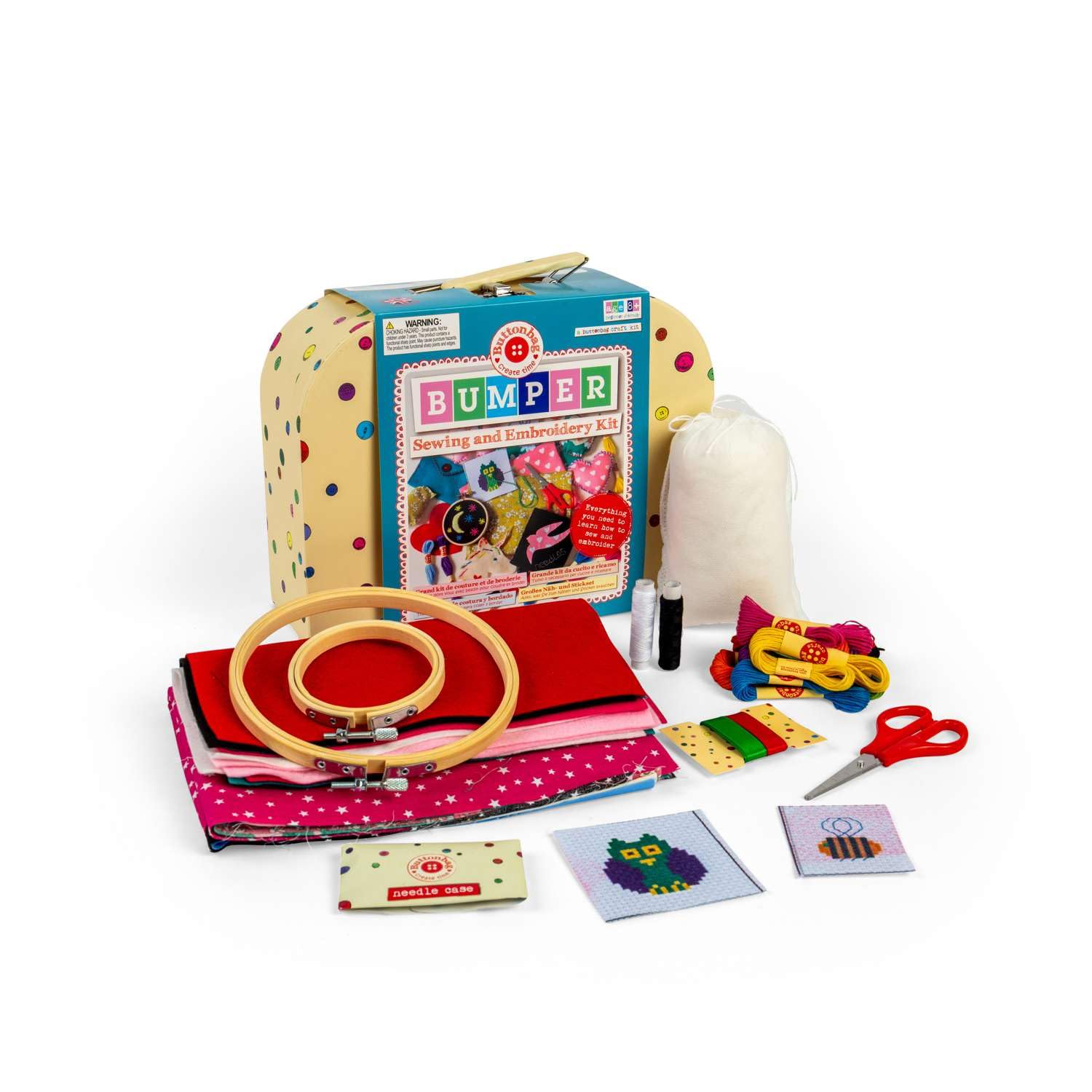 Buttonbag Bumper Sewing Craft Kit Learn to Sew - Kids Crafts kit - Suitable for All Levels with Simple Patterns and Full Instructions - Childrens Craft Kit with Gift Suitcase