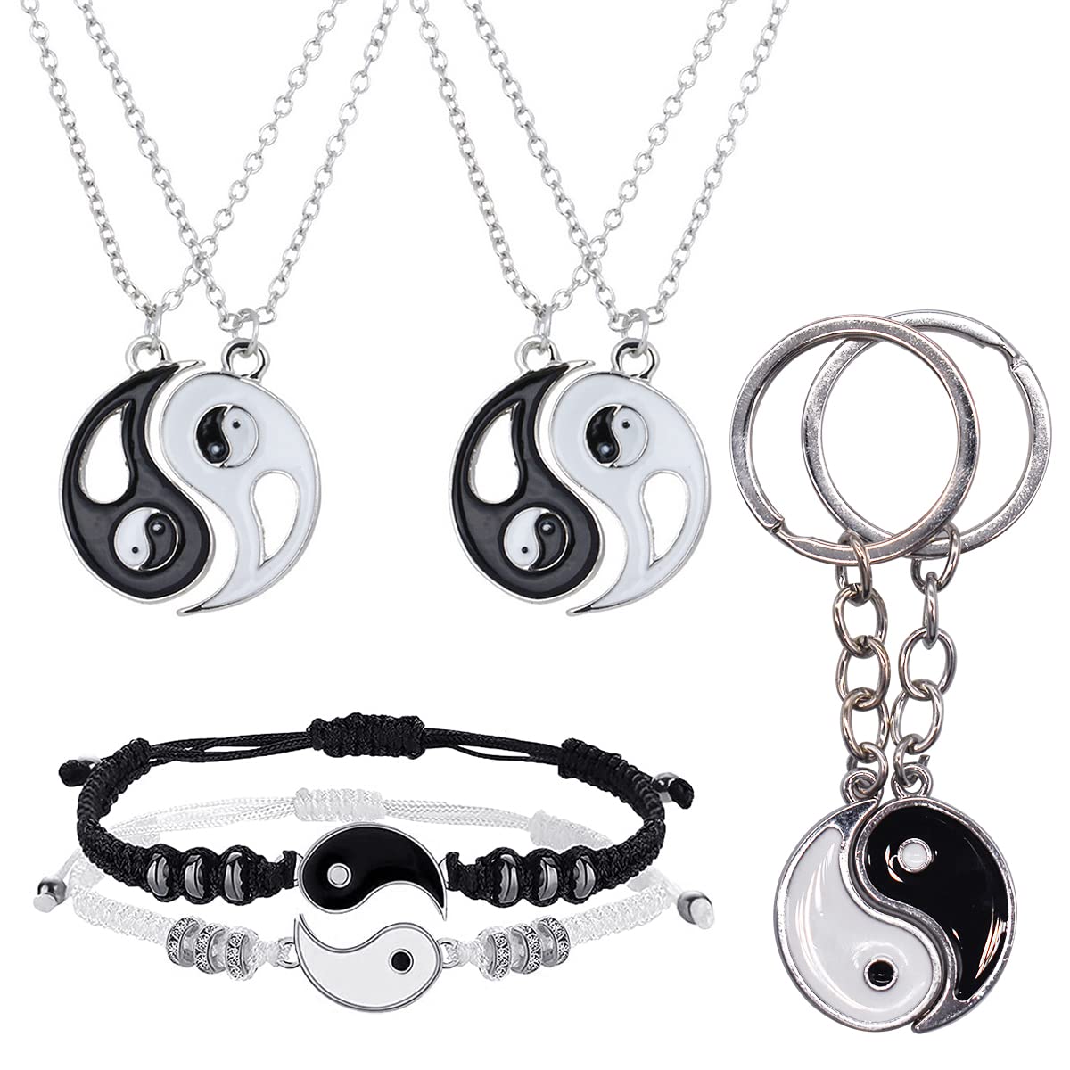 Yin Yang Necklace Bracelet Set TAIZER 8PCS Yin Yang Pendant Chain Tai Chi Pendant Couple Matching Adjustable Bracelet Cord Men Women Boyfriend Girlfriend Friendship Birthday Valentine Gift Souvenir