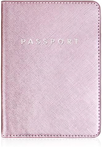 Leminimo Leather Passport Cover Case With RFID Blocking - Rose Gold Passport Holder Travel Wallet