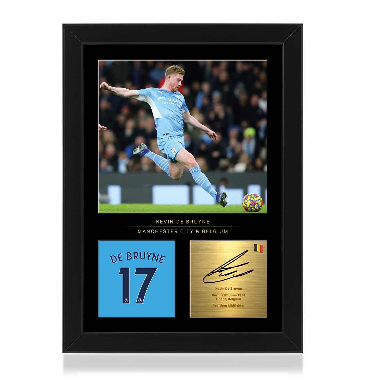 Win FC Kevin De Bruyne A4 Framed Photo Display - Reproduced Digital Signature - Gift For Manchester City Fans