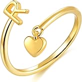 ABDOT Gold Initial Rings for Women 14K Gold Plated Adjustable Rings Dainty Heart Stackable Letter Rings Alphabet Letter A to Z Resizable Knuckle Ring Jewelry Gifts for Women