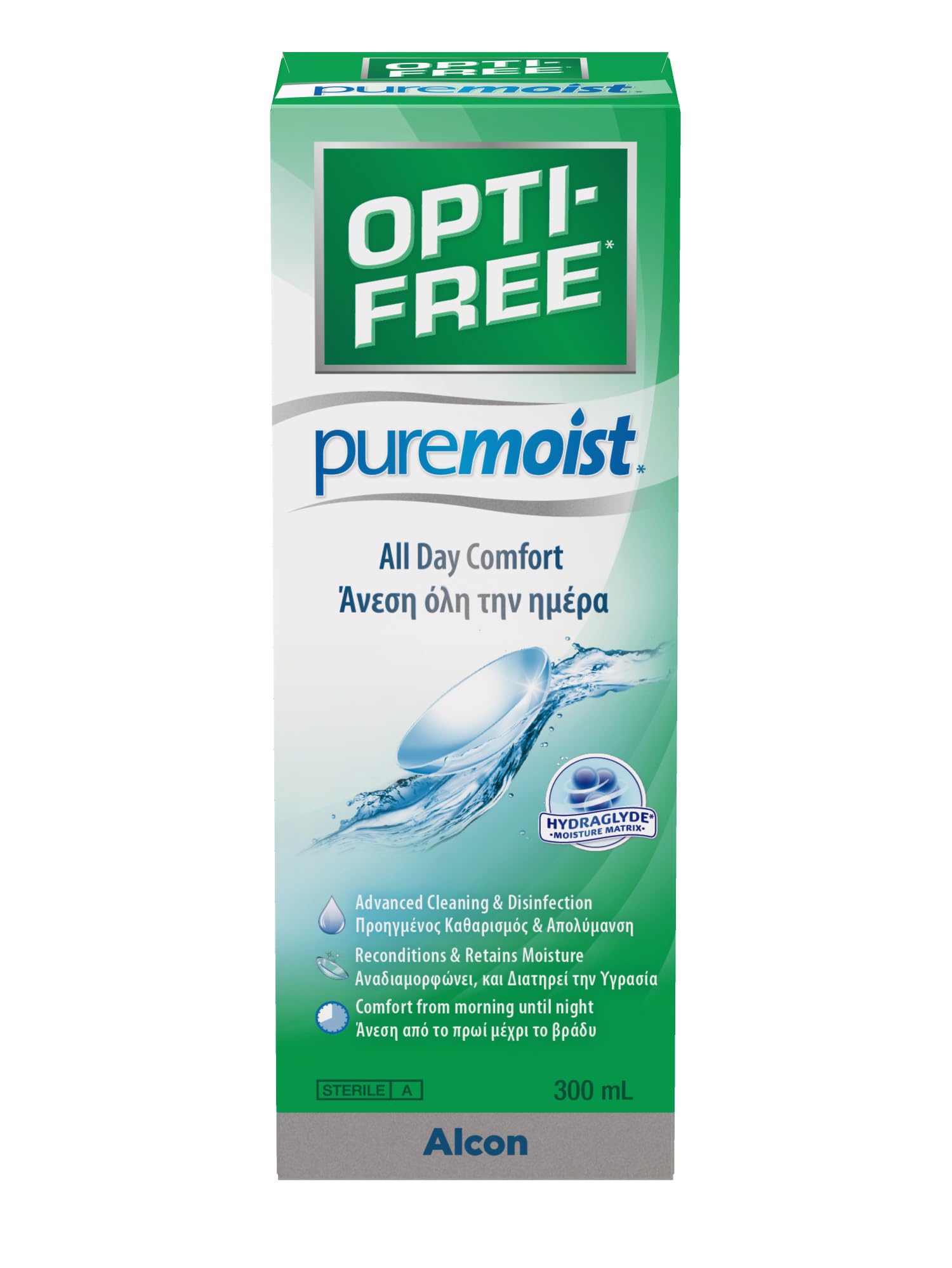Opti-Free PureMoist concact Lens Care Solution | Single Bottle | 1 x 300 ml