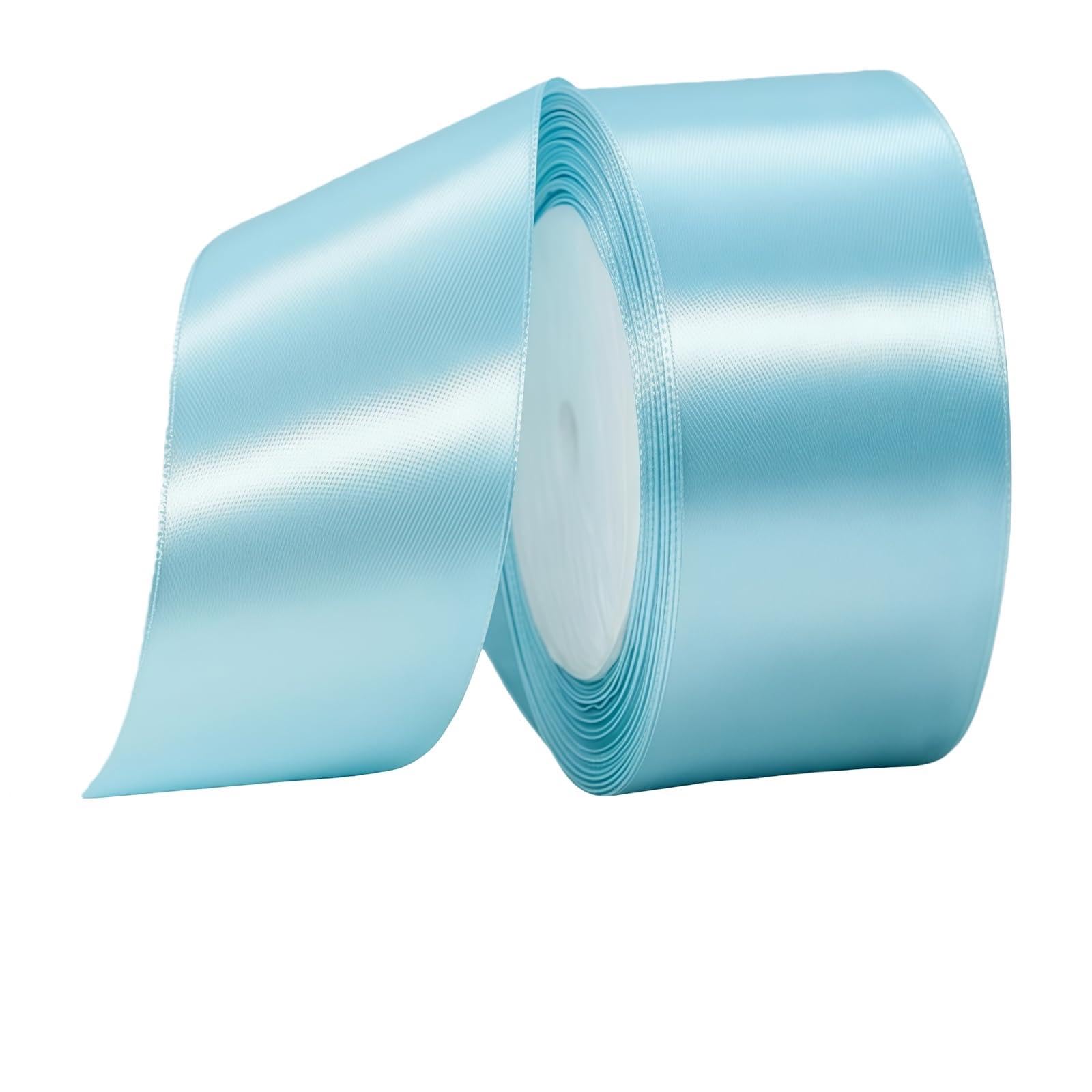 Sky Blue Ribbon 40mm for Gift Wrapping 22M,Baby Blue Satin Ribbon 40mm Wide for Crafting Cake,Hair Bow,Polyester Ribbon Christmas Decoration,Wedding Car Decor