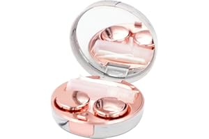 "Fashion Marble Pattern Contact Lens Case Portable Contact Lens Box Kit with Round Mirror, Rose Gold"
