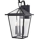VAXCEL Derby 17.25 in. H 3-Light Matte Black Dusk to Dawn Sensor Transitional Outdoor Wall Sconce, Durable Metal, Clear Glass