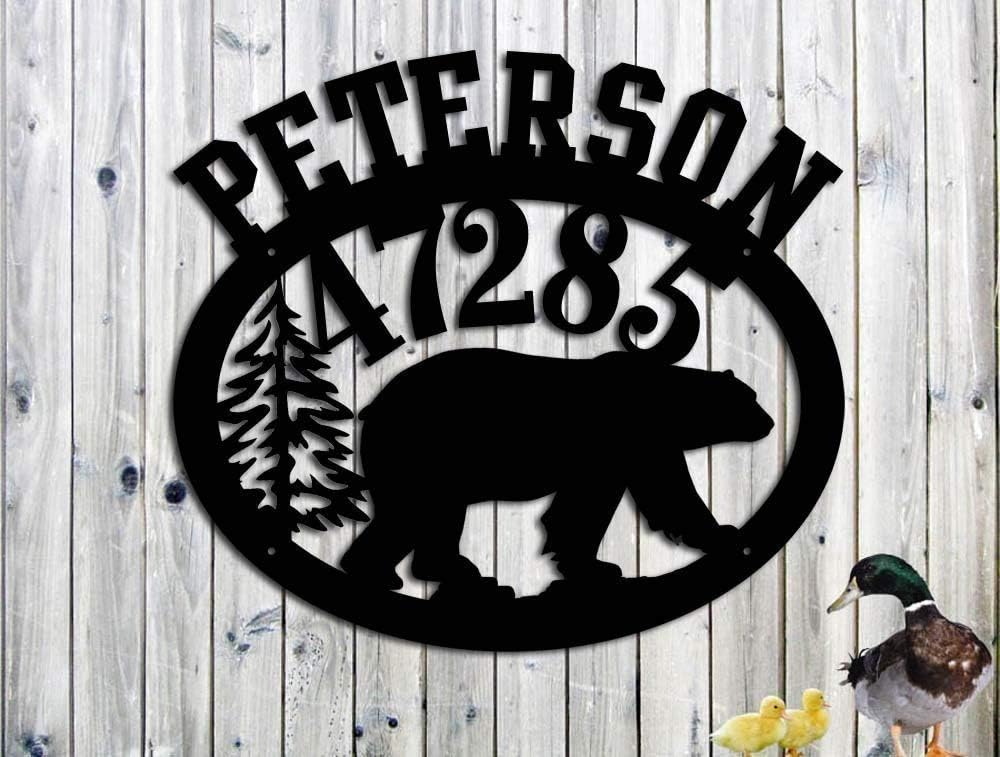 Bear Address Sign Metal Bear Welcome Sign Custom House Numbers Address Hand Made Handmade Plaque Cabin (23w x 20.3/4h) Personalized Sign