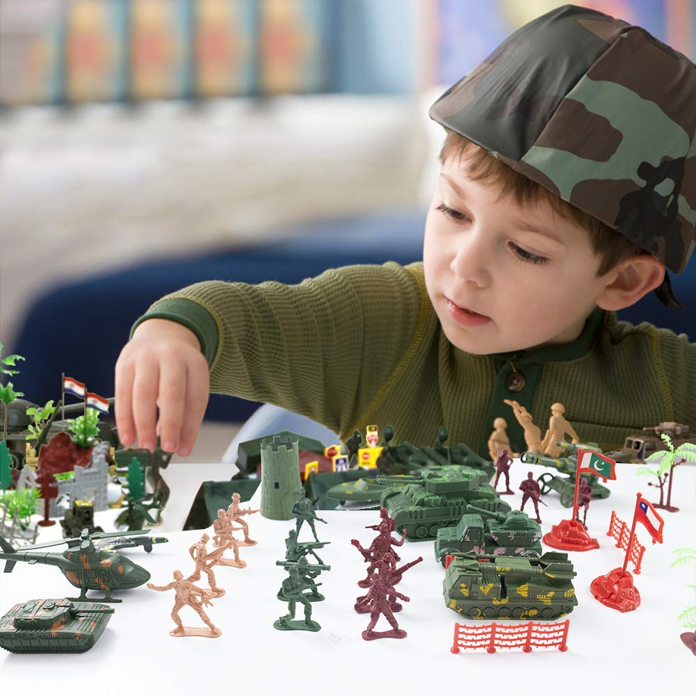 Military Base Set, 307PCS Army Toys World War II Soldiers Plastic Army Men Combat Special Forces with Hand Bag Birthday for Party Favor