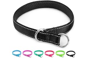 Mycicy Reflective Slip Dog Collar, Loop Dog Collar for 44-75 lbs Dogs Nylon Collars with Soft Padded for Pet Training– Black 1" W x 22" L (Fits Neck 15.7"-19.7")