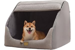 YISLEND Large Dog House Indoor, Soft Plush Dog Cave Bed Covered Dogs Bed with Fluffy Washable Cushion, Portable Dog/Cat Pet Tent House for Small Medium Dogs (Grey, Large)