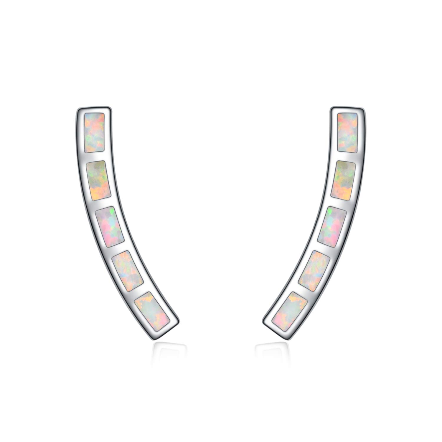 WINNICACA Bar Climber Crawler Cuff Earrings White Fire Opal Earrings Sterling Silver Gifts for Women Girlfriend