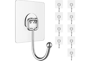 Large Hooks for Hanging Heavy-Duty 44Ib(Max) 10 Packs, Wall Hangers Without Nails Self-Adhesive Traceless Clear and Removable